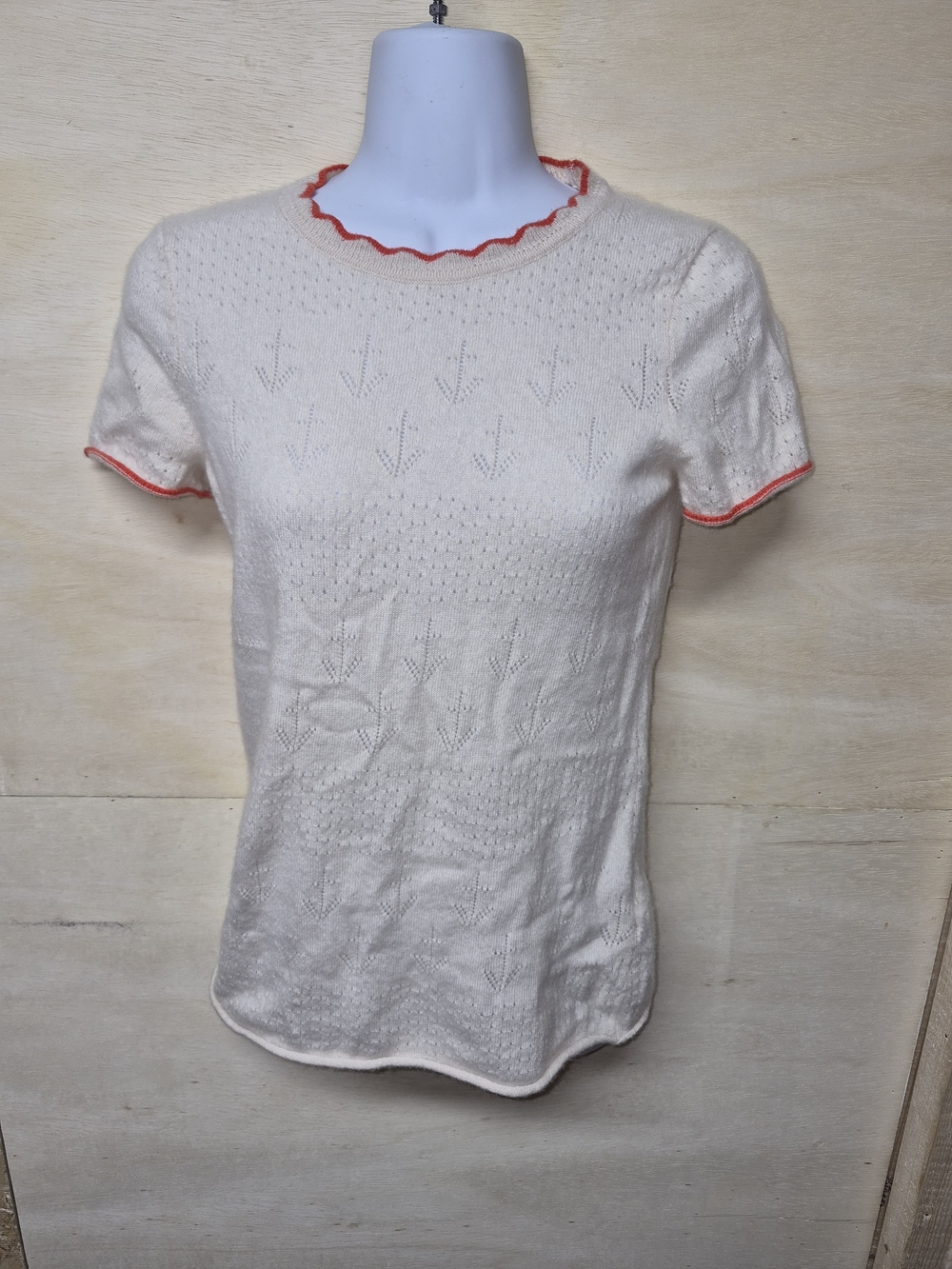 J. Crew 100% Cashmere Anchor Print Short Sleeve Sweater Size Small